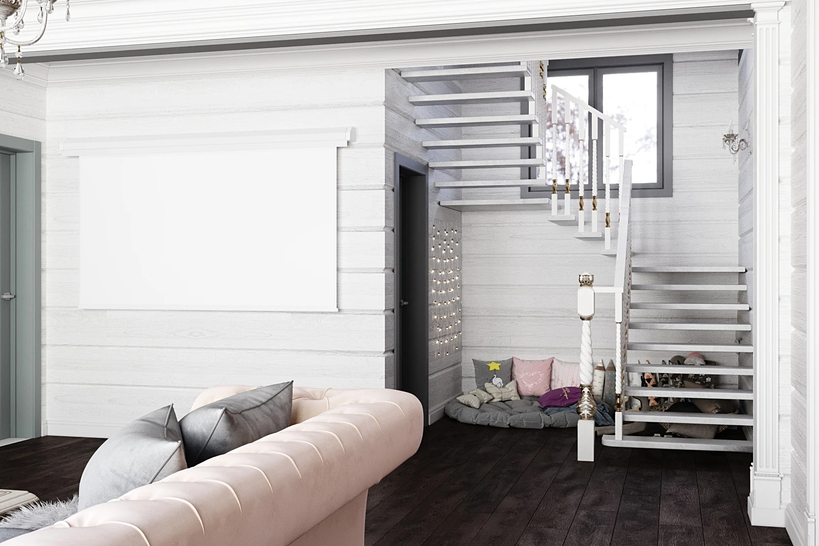 Дизайн гостиной-столовой загородного дома