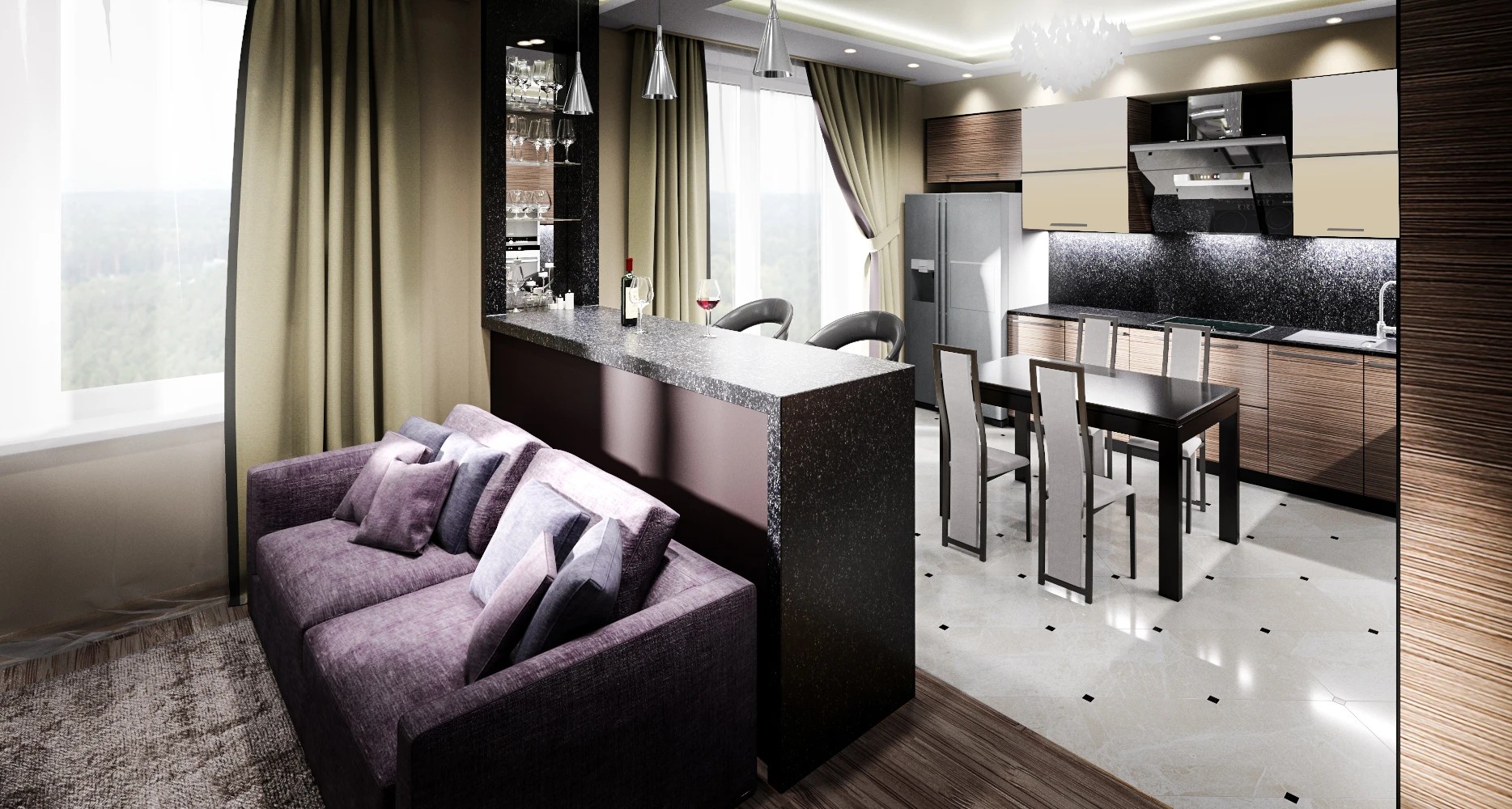 Гостиная, Кухня, Коридор