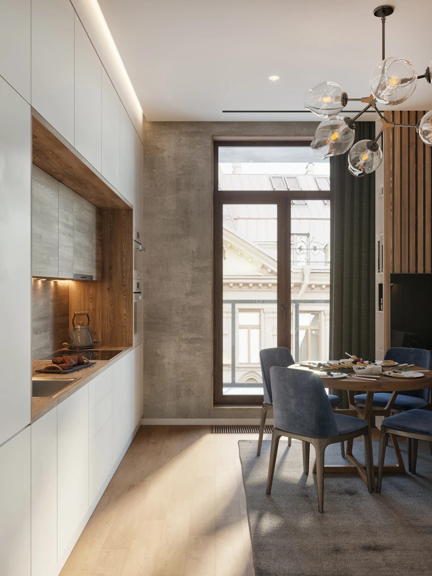 Кухней-гостиной в современном стиле.