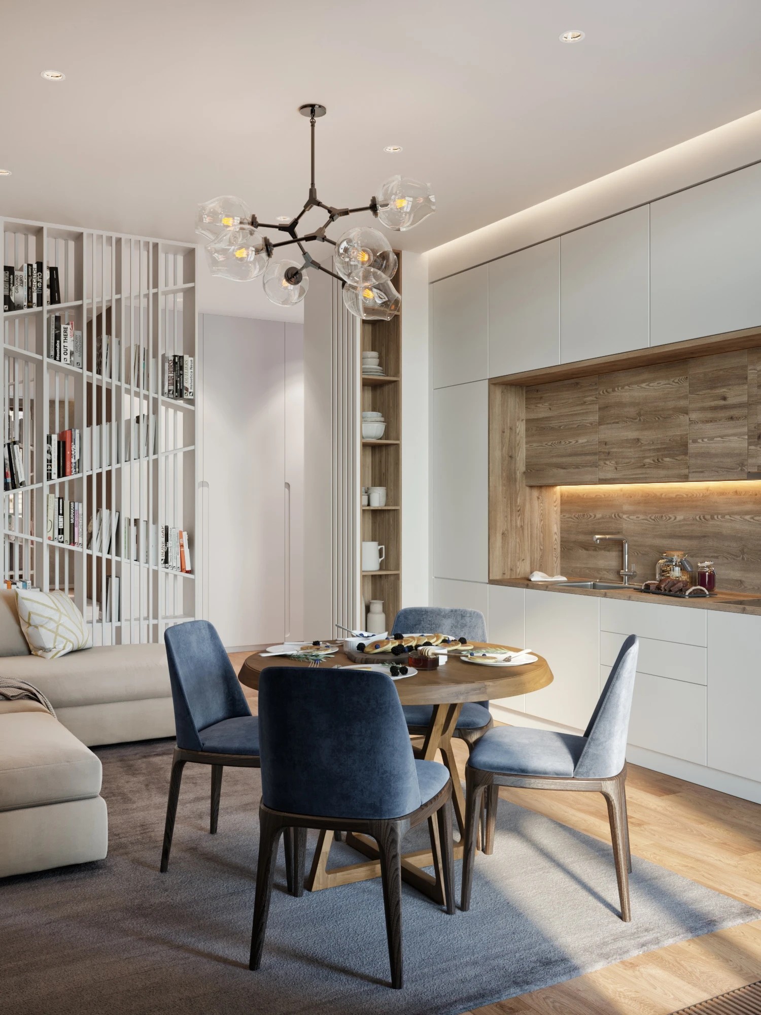 Кухней-гостиной в современном стиле.