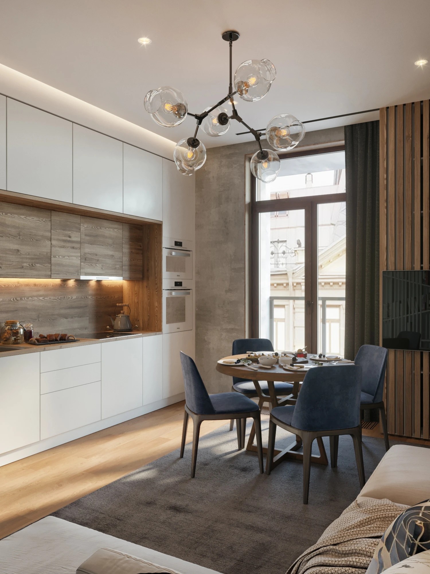 Кухней-гостиной в современном стиле.