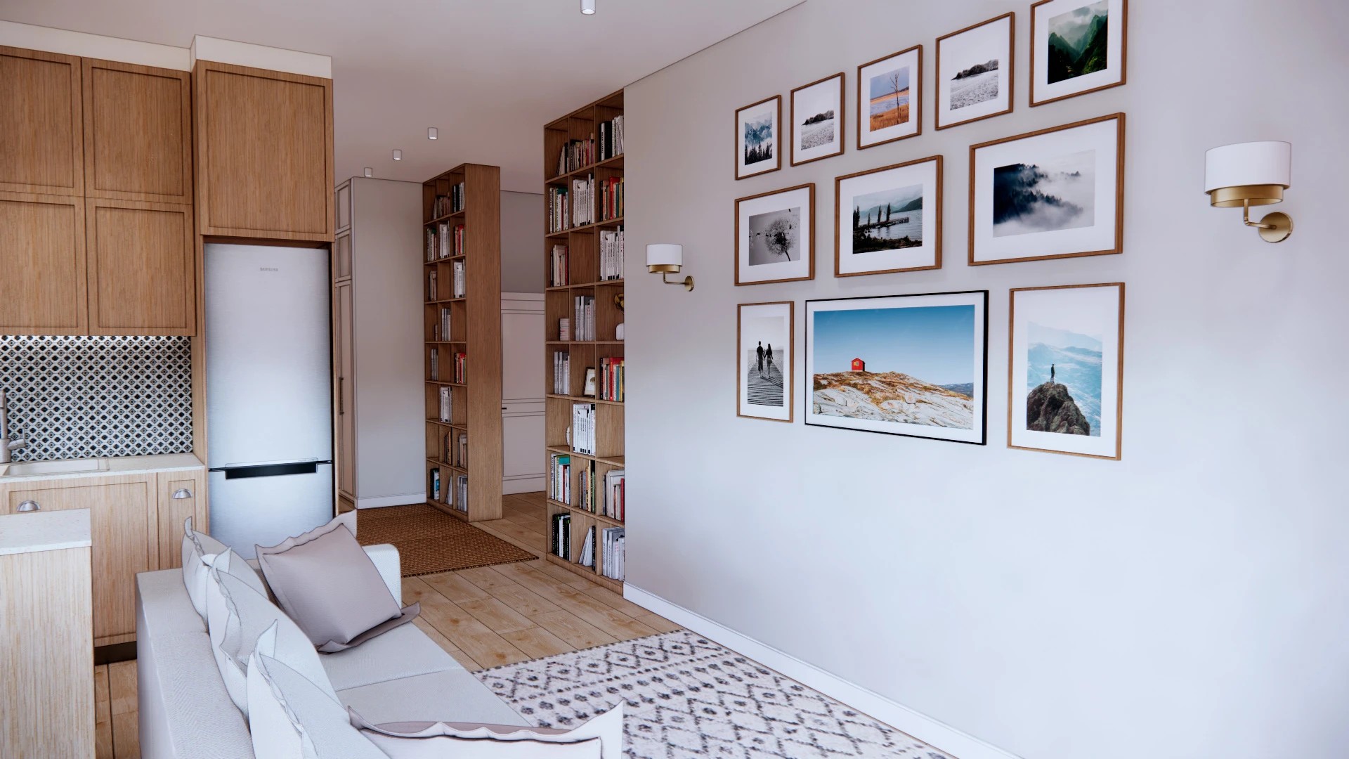 Проект гостиной загородного дома, 25 кв. м