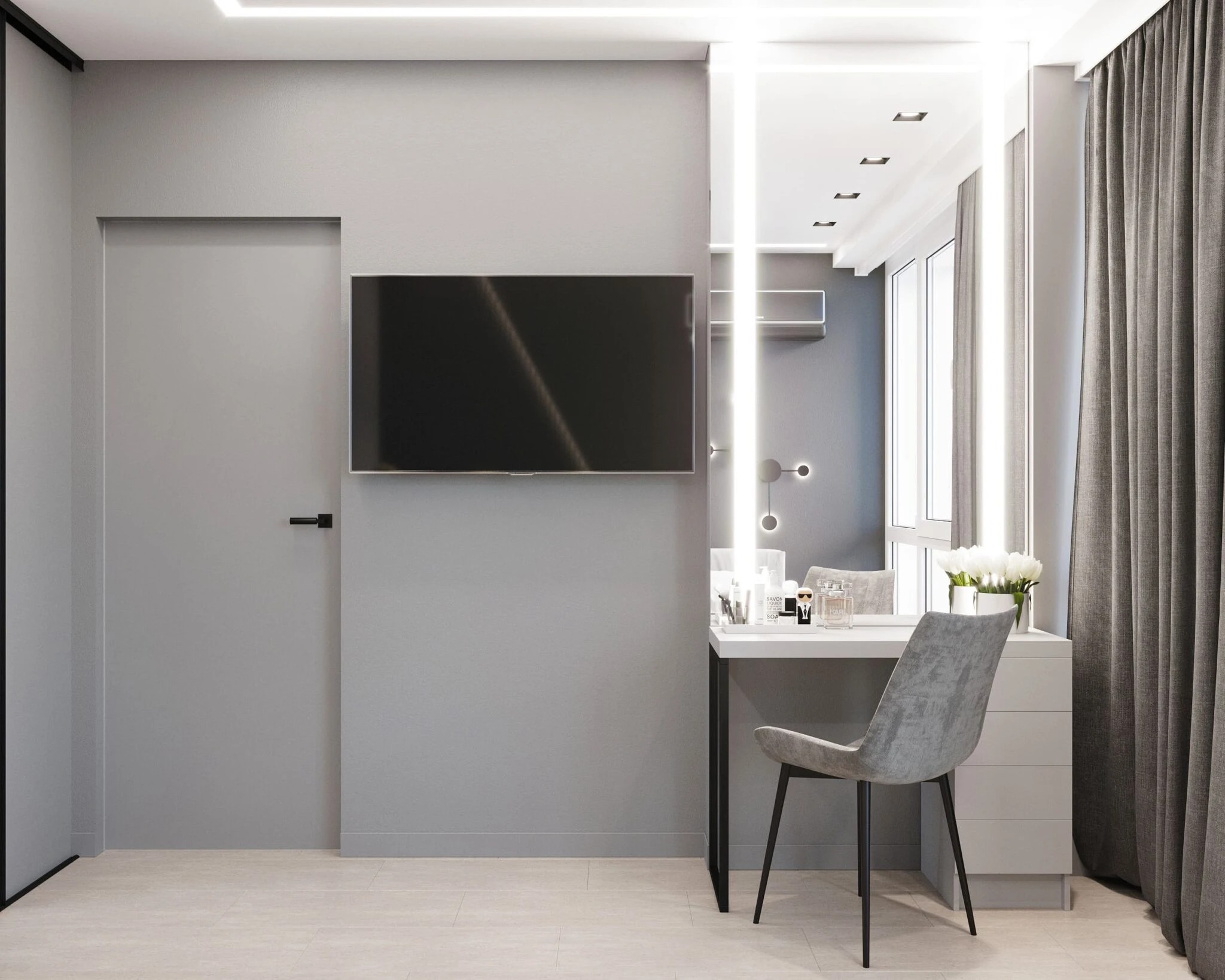 СОВРЕМЕННЫЙ ДИЗАЙН-ПРОЕКТ С ПРЕОБЛАДАНИЕМ СЕРОГО