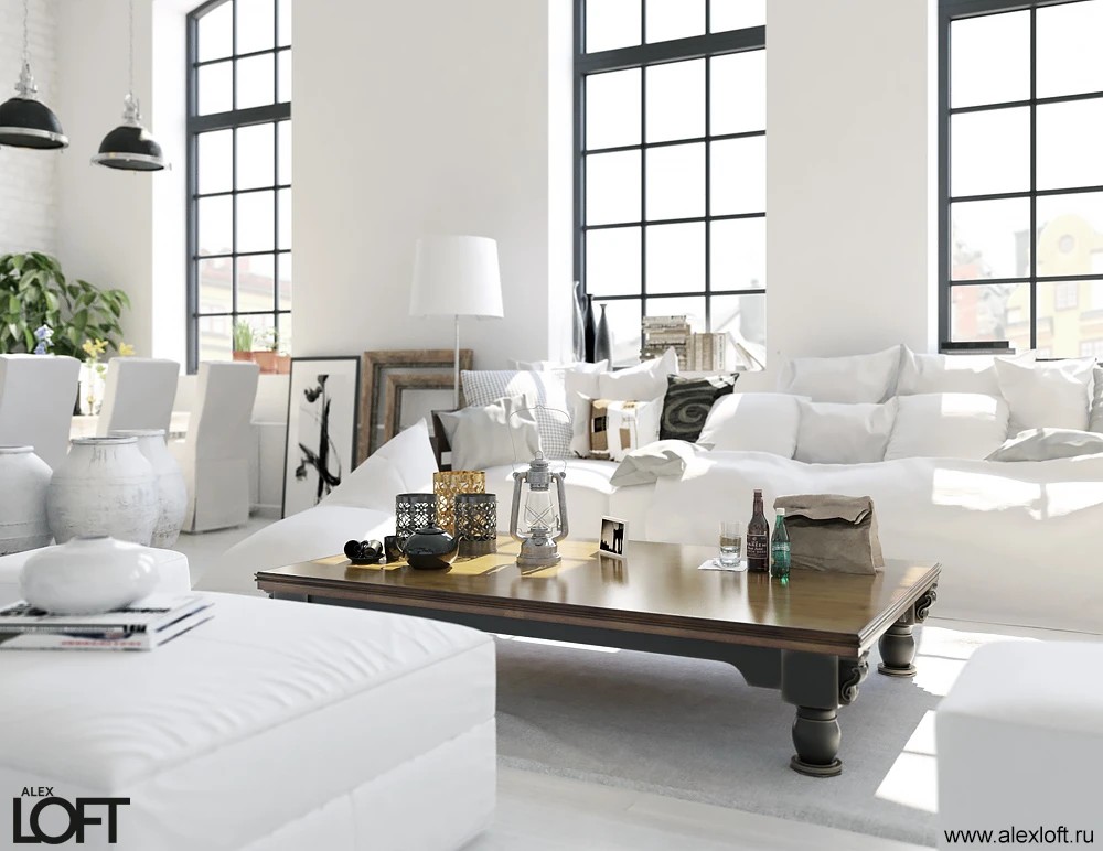 Лофт интерьер в белом цвете