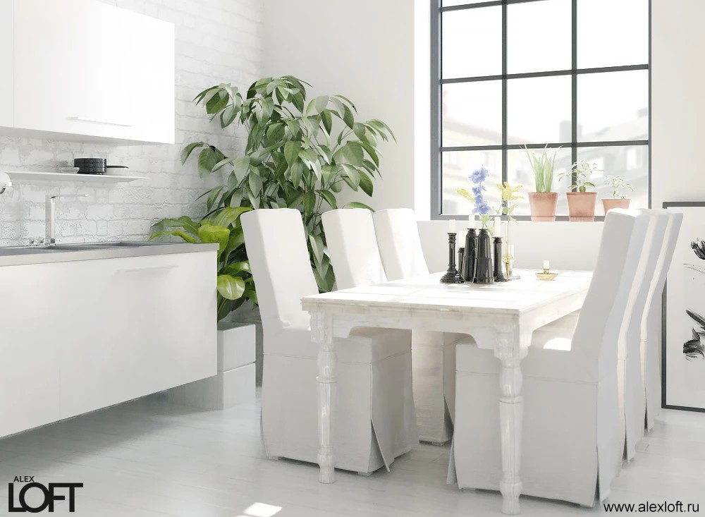 Лофт интерьер в белом цвете
