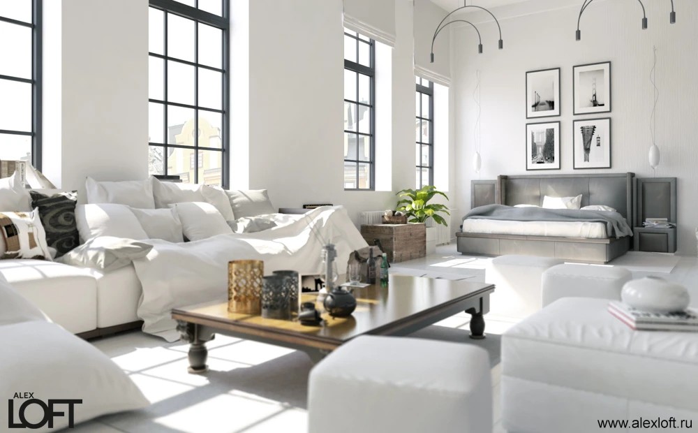 Лофт интерьер в белом цвете
