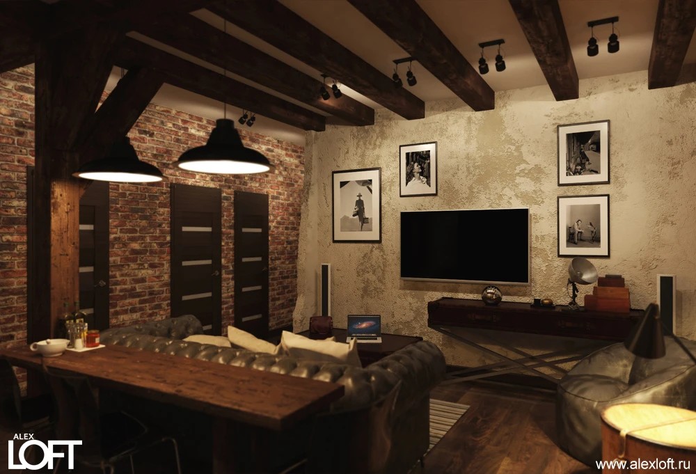 Интерьер квартиры в стиле лофт, Москва