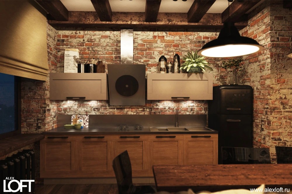 Интерьер квартиры в стиле лофт, Москва