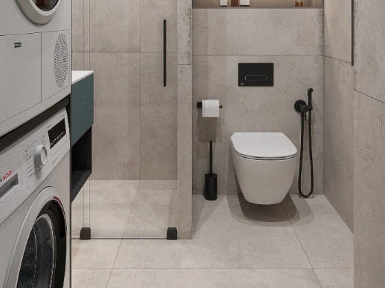 BATHROOM WITH DEEP BLUE FURNITURE