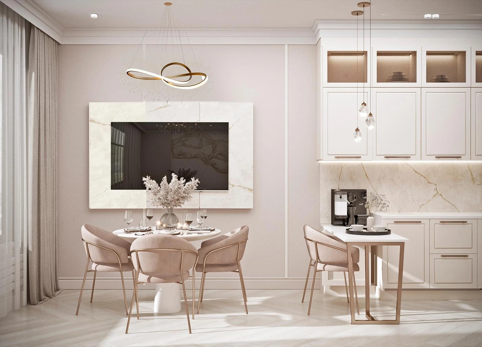 Проект 3-х комнатной квартиры в неоклассическом стиле для девушки