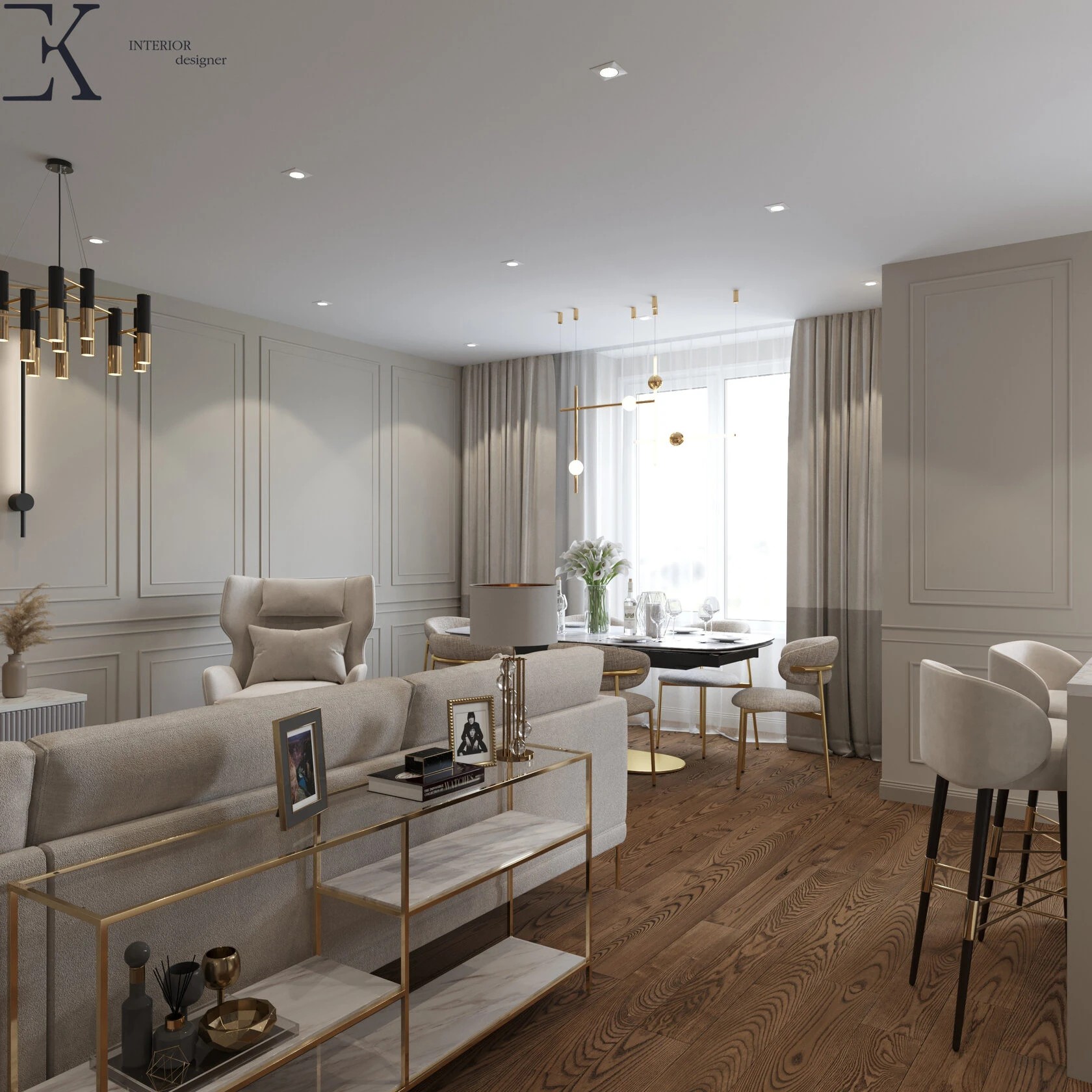 Проект квартиры 178 м2Кухня-гостиная площадью 39м2