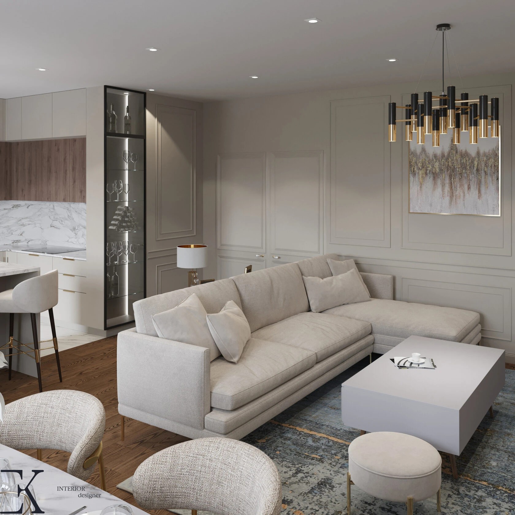 Проект квартиры 178 м2Кухня-гостиная площадью 39м2