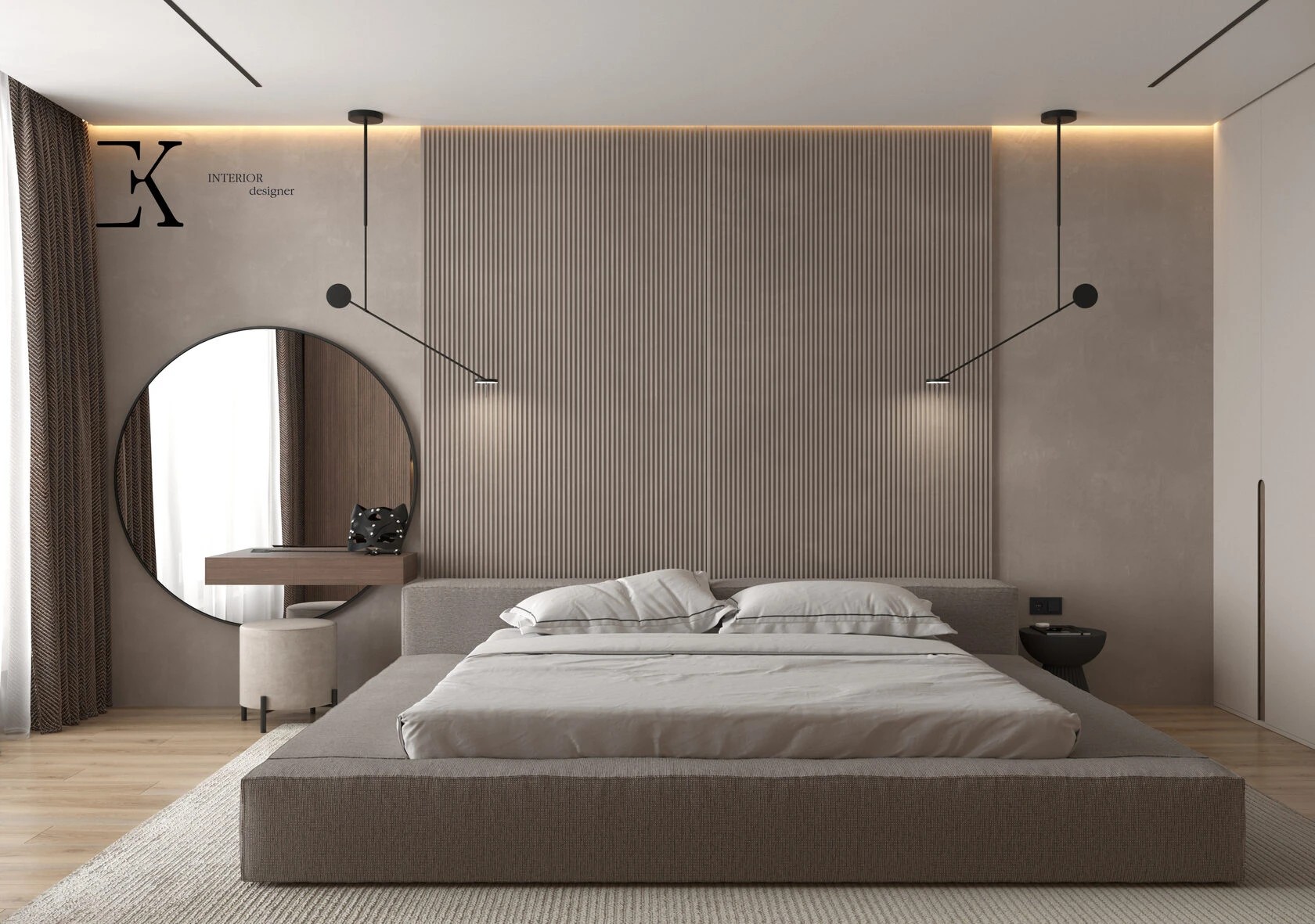 Проект квартиры 85 м2
Спальня в стиле минимализм площадью 24м2