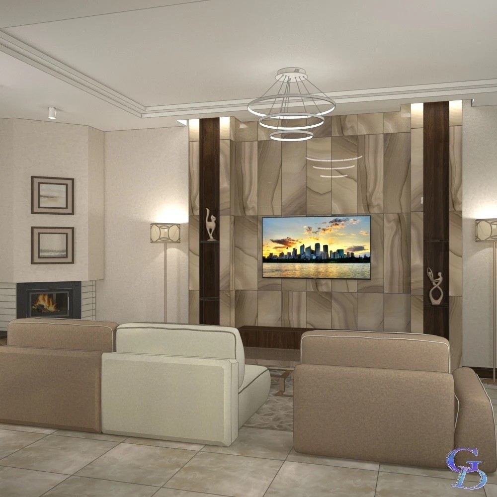 Дизайн-проект гостиной в загородном таунхаусе