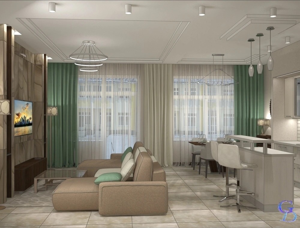 Дизайн-проект гостиной в загородном таунхаусе