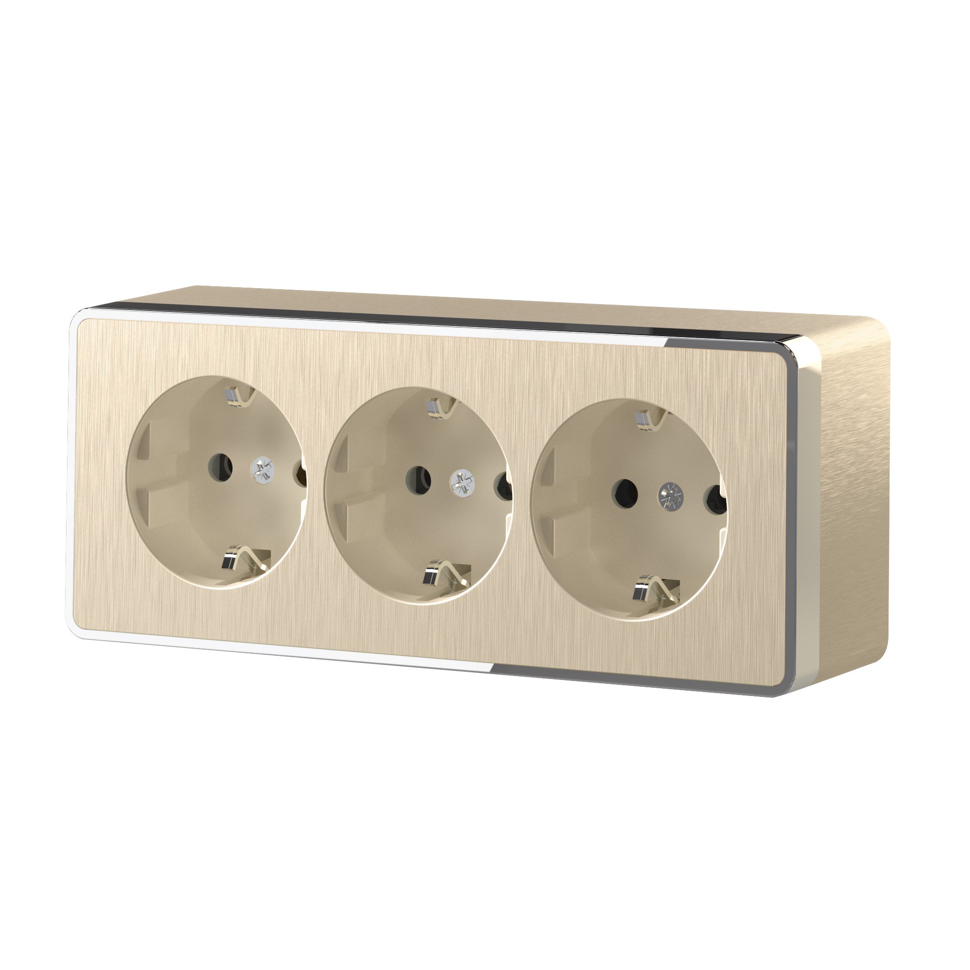 Розетка Werkel WL15-02-05/ Розетка тройная с заземлением и шторками Gallant (шампань рифленый)