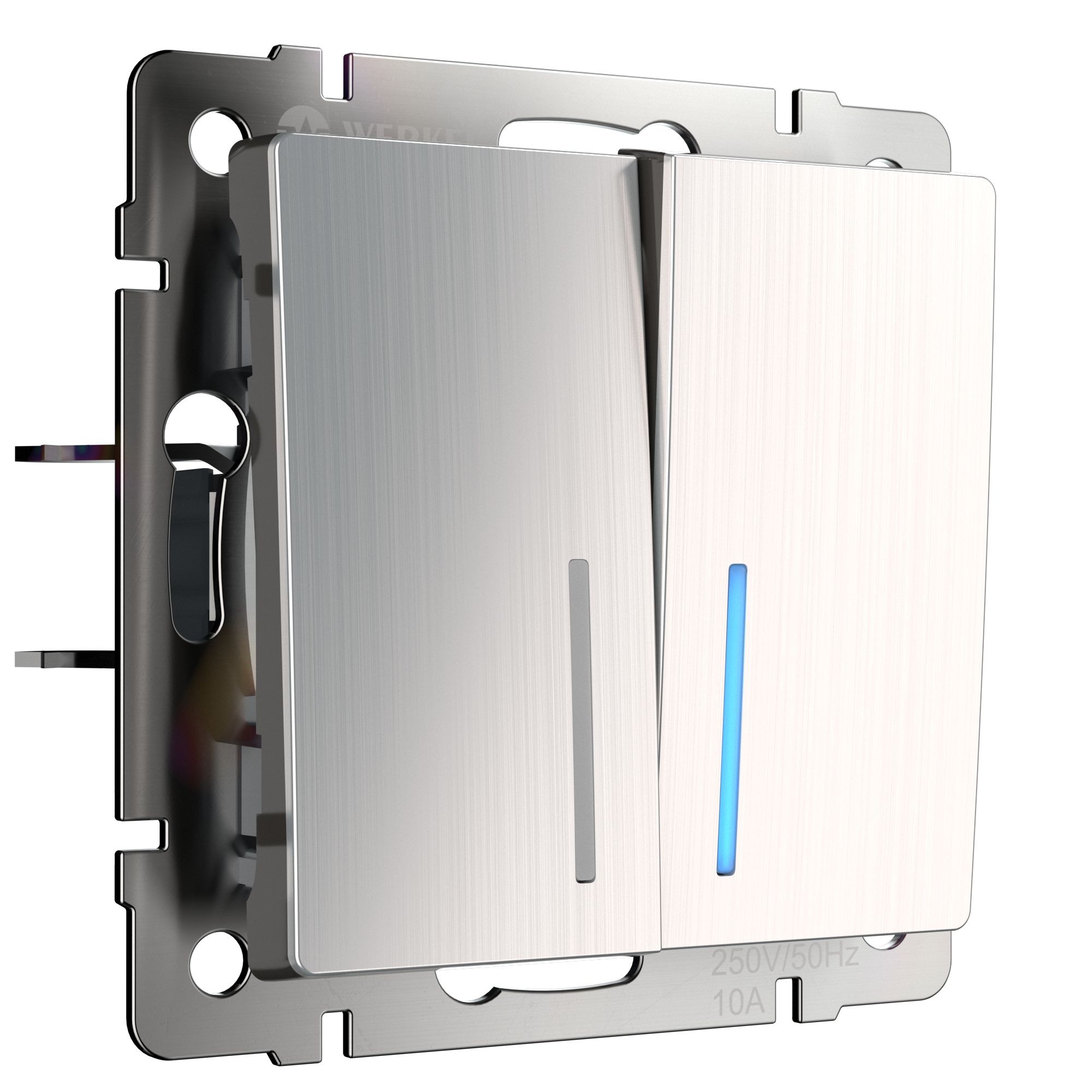 Выключатель Werkel W1122102/ Выключатель двухклавишный проходной с подсветкой (глянцевый никель)