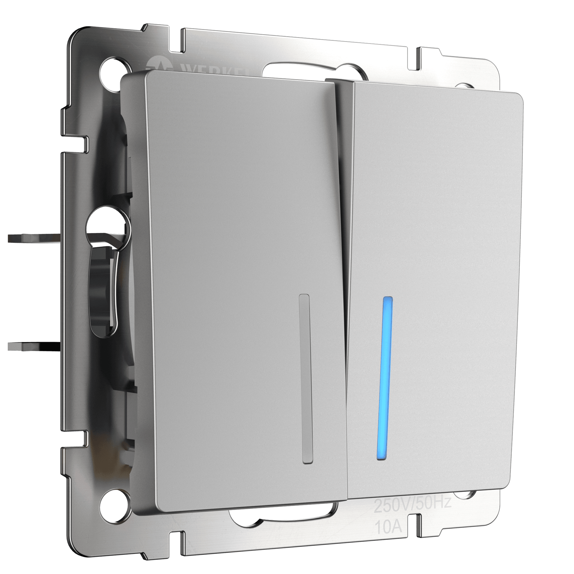 Выключатель Werkel W1122106/ Выключатель двухклавишный проходной с подсветкой (серебряный)