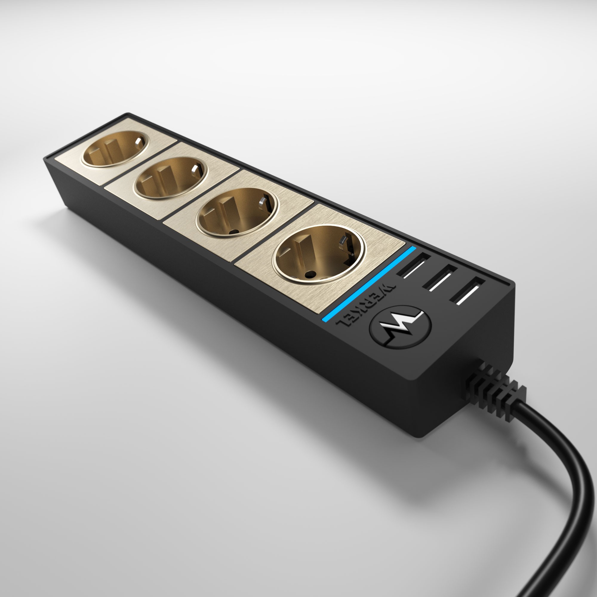 Розеточный блок черный/шампань