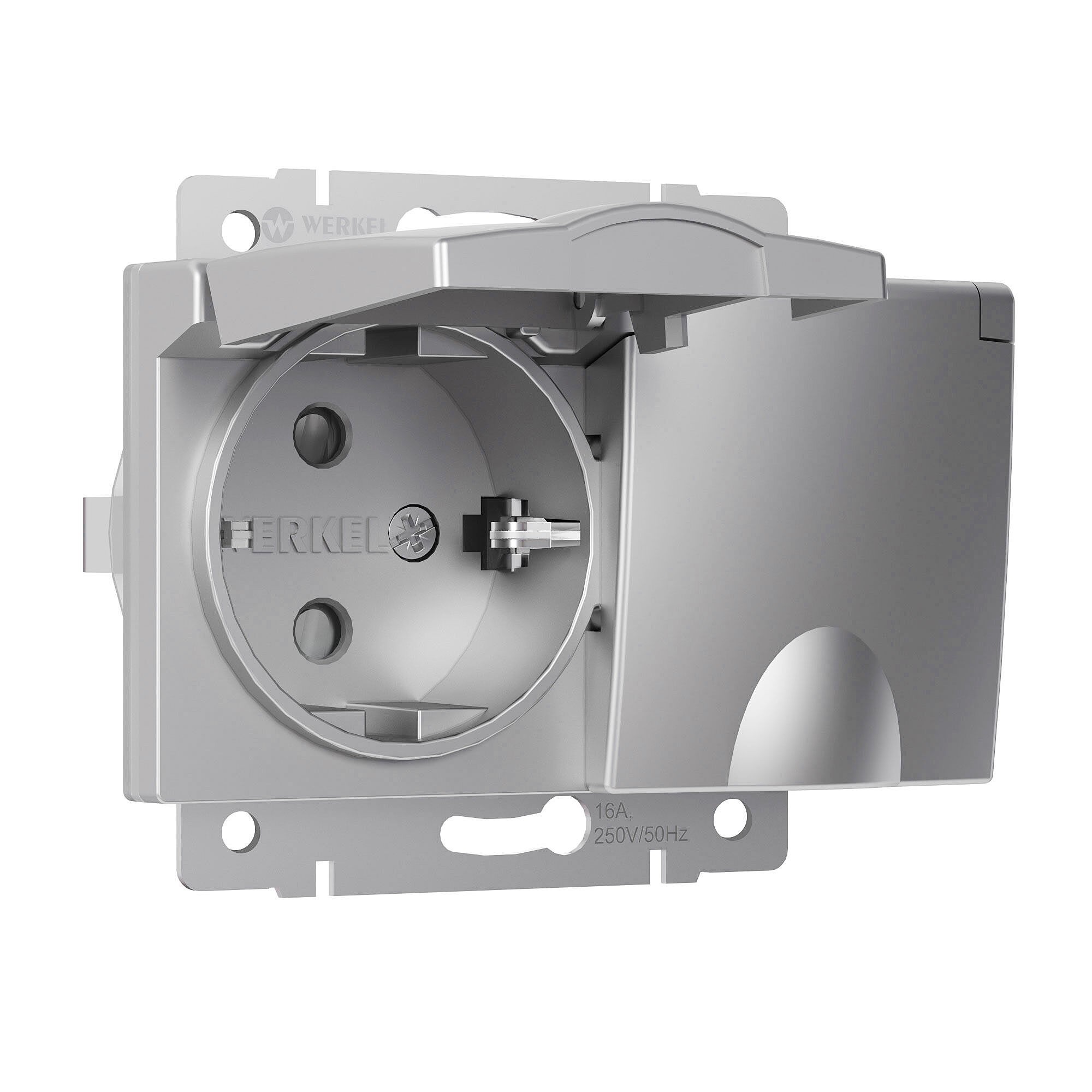 Розетка Werkel W1172206/ Розетка двойная влагозащ. с зазем. с защит. крышками и шторками (серебряный)