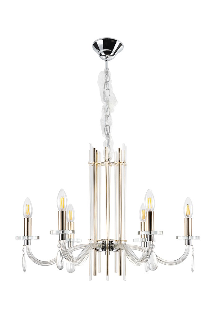 Подвесная люстра Crystal Lux Aurelio AURELIO SP6 GOLD+CHROME/TRANSPARENT