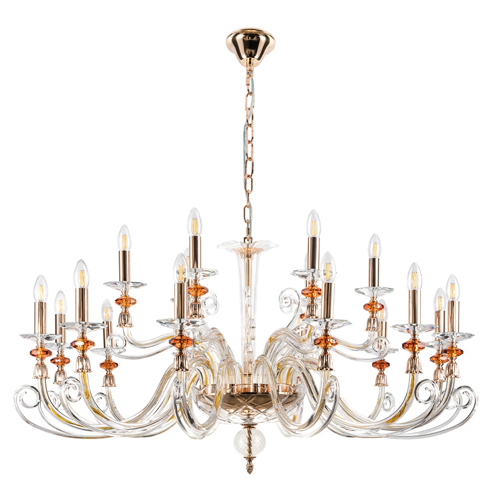 Подвесная люстра Crystal Lux Catarina CATARINA SP12+6 V2 GOLD/TRANSPARENT-COGNAC