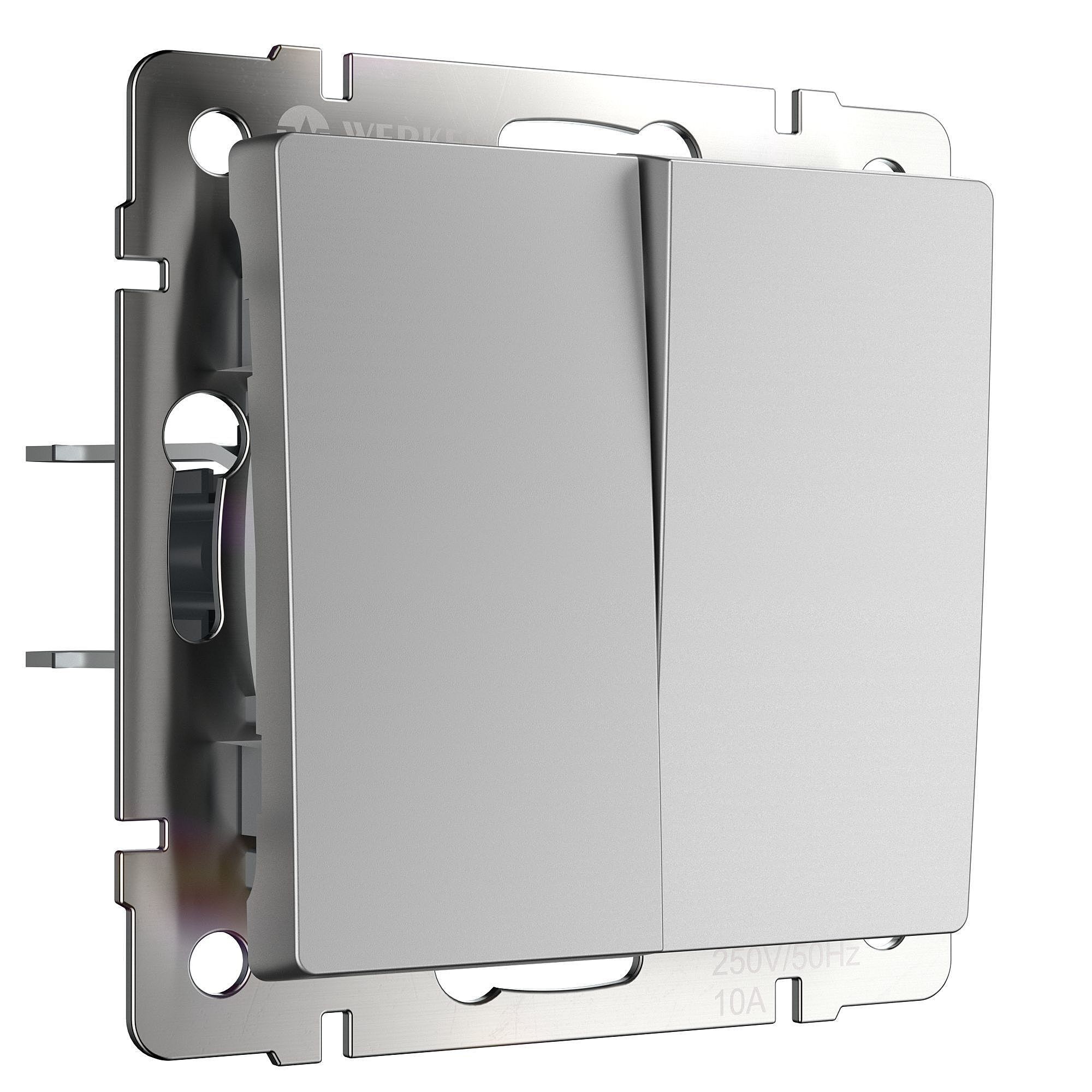 Выключатель Werkel W1122406/ Выключатель двухклавишный с самовозвратом (серебряный)