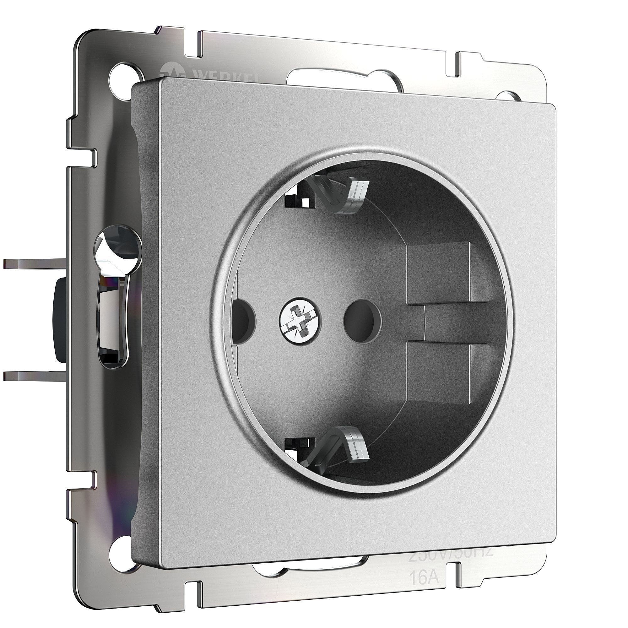 Розетка Werkel W1171165/ Розетка с заземлением и шторками (серебряный матовый)