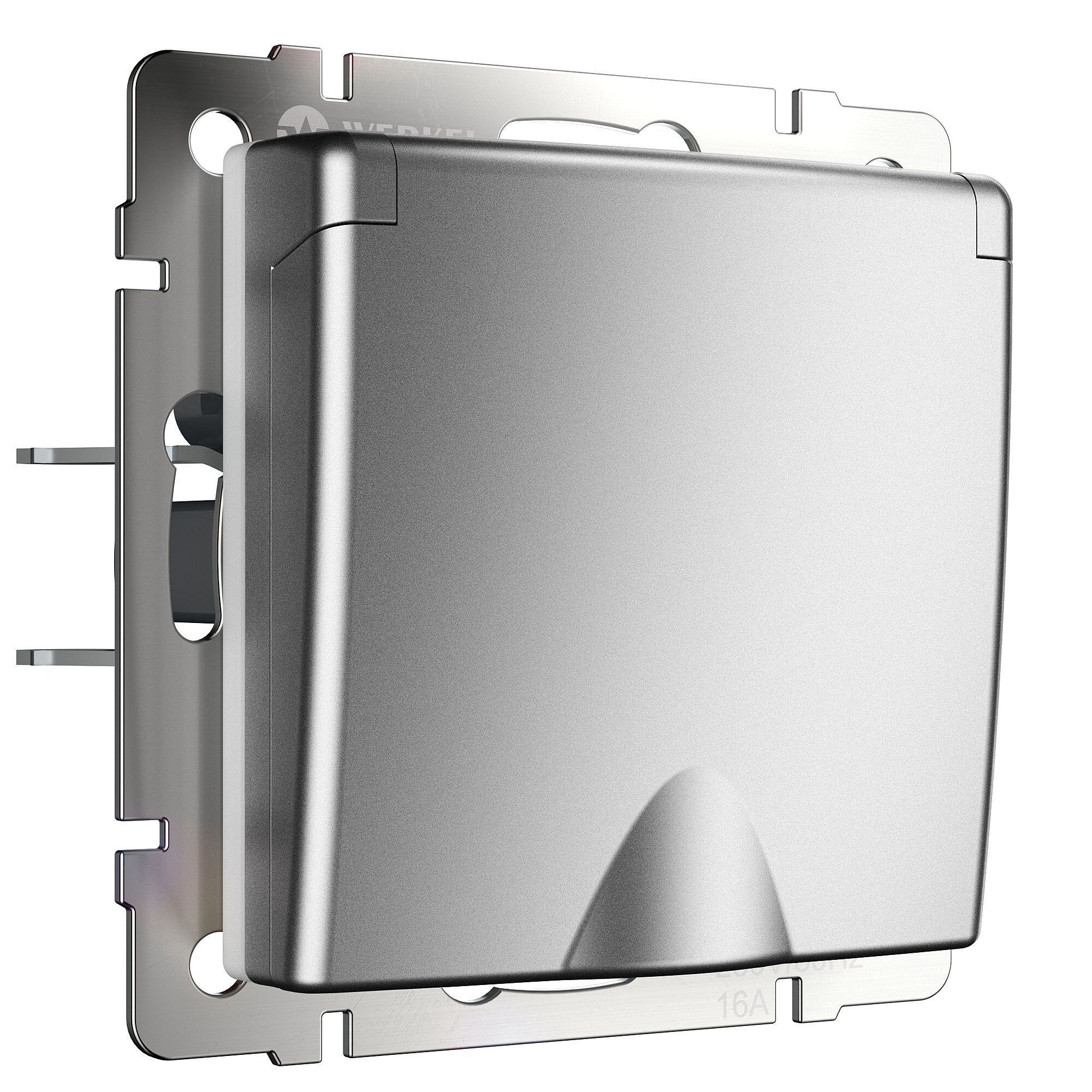 Розетка Werkel W1171265/ Розетка влагозащ. с зазем. с защит. крышкой и шторками (серебряный матовый)