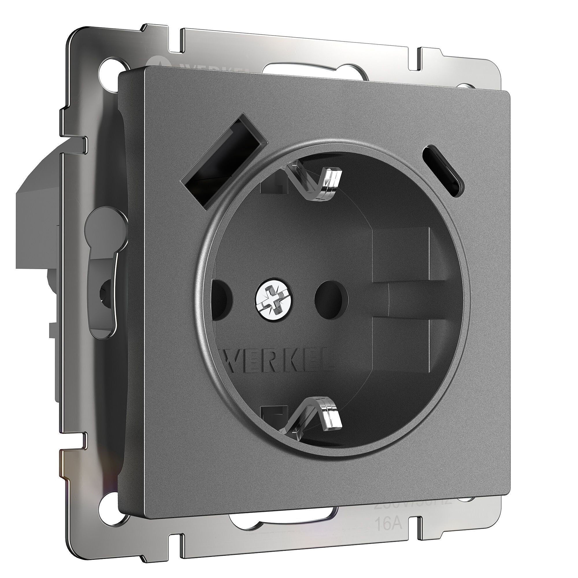 Розетка Werkel W1171764/ Розетка с заземлением, шторками и USB тип A+C (графит матовый)