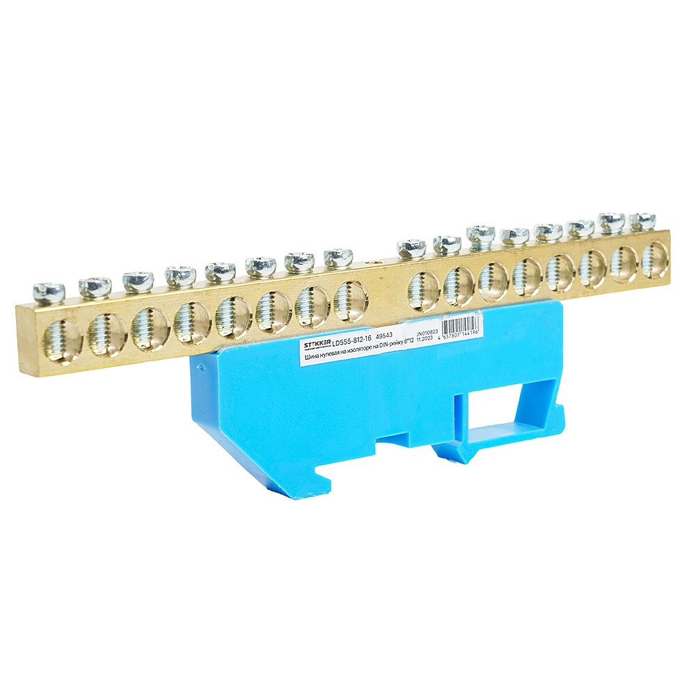 Шина N на изоляторе 8*12 на DIN-рейку 16 выводов Stekker LD555-812-16 49543