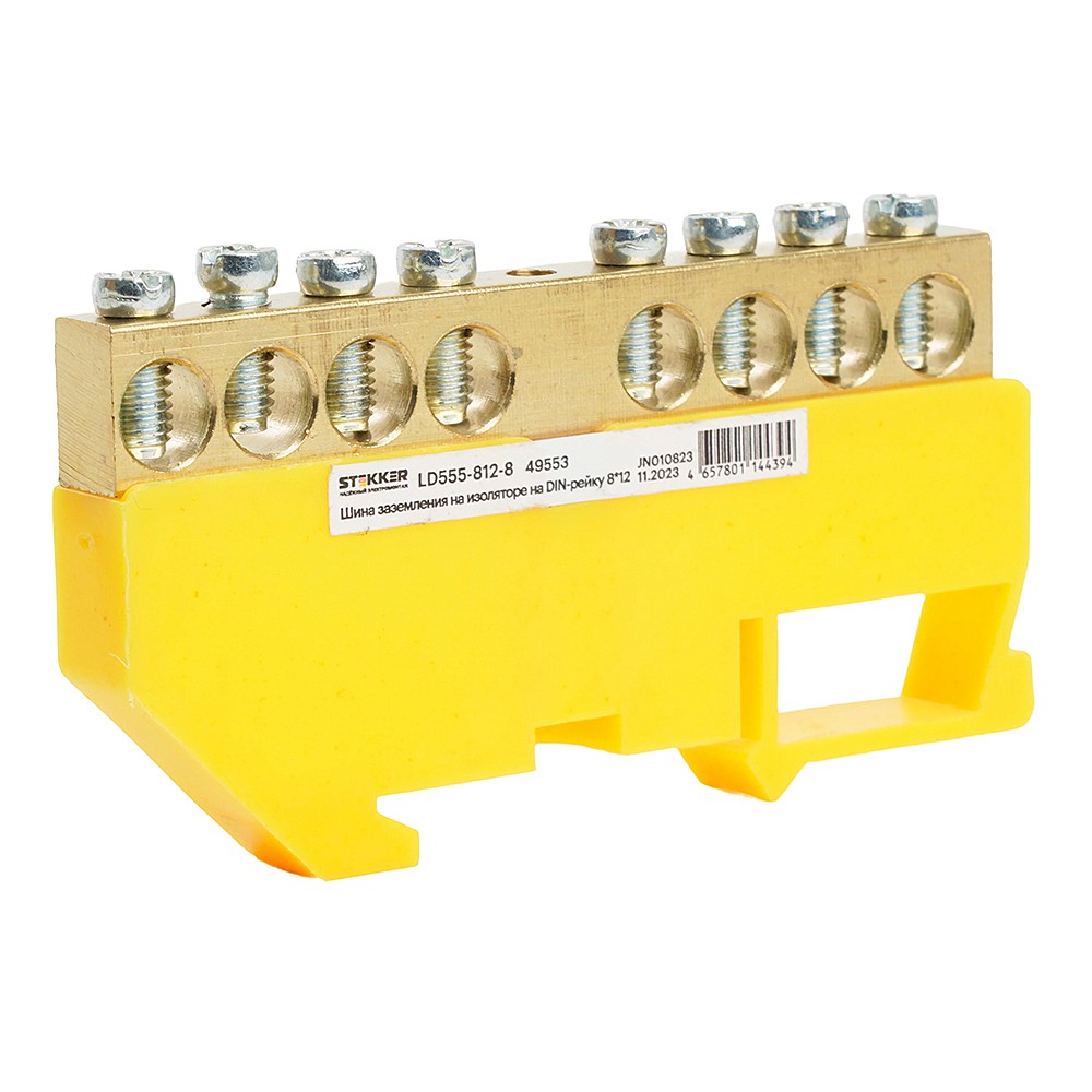 Шина PE на изоляторе 8*12 на DIN-рейку 8 выводов Stekker LD555-812-8 49553