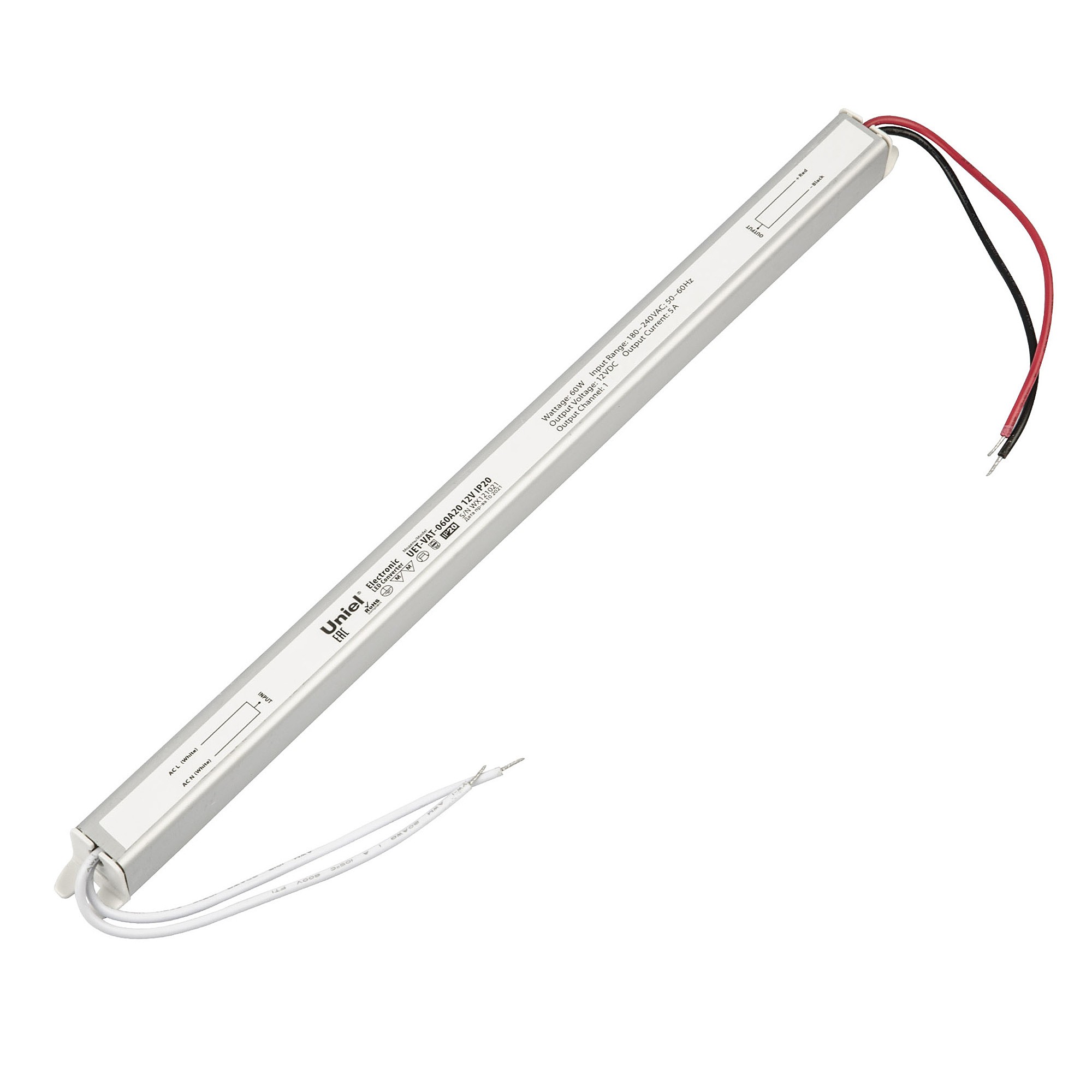 Блок питания ультратонкий, 60Вт Uniel UET-VAT-060A20 12V IP20