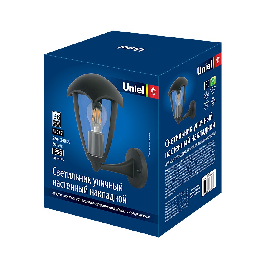 Уличный настенный светильник Uniel Настенные uul-a01s UUL-S80A 60W/E27 IP54 BLACK