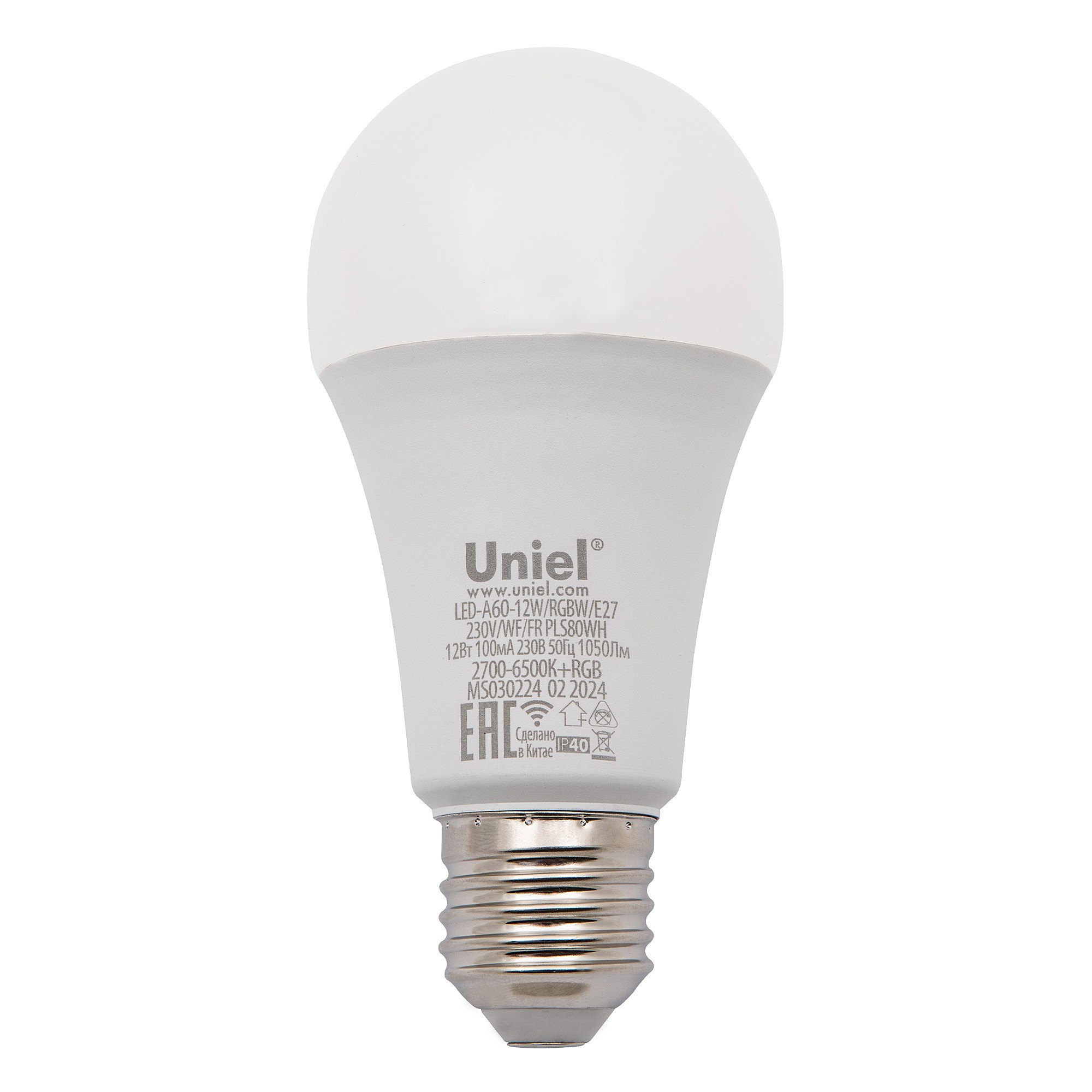 Лампа для растений Uniel LED-A60-12W/RGBW/E27/230V/WF/FR PLS80WH