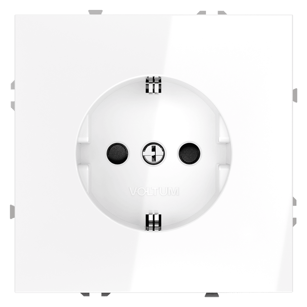 Розетка встраиваемая VOLTUM S70 с заземлением и защитными шторками, 16А, (белый глянцевый) VLS040201