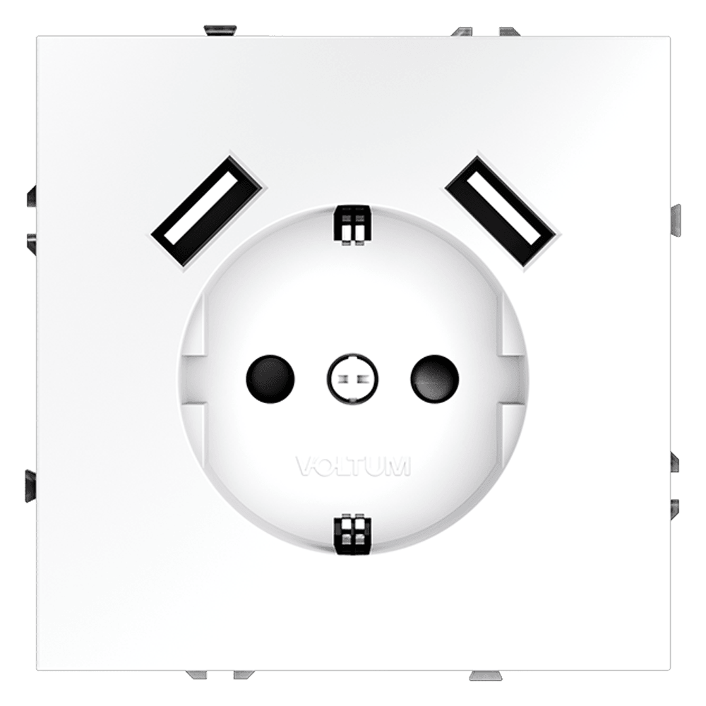 Розетка встраиваемая VOLTUM S70 с заземлением и защитными шторками, 16А, с USB, A+A, (белый матовый) VLS040402