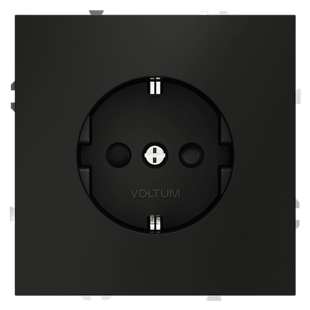 Розетка встраиваемая VOLTUM S70 с заземлением и защитными шторками, 16А, (черный матовый) VLS040208