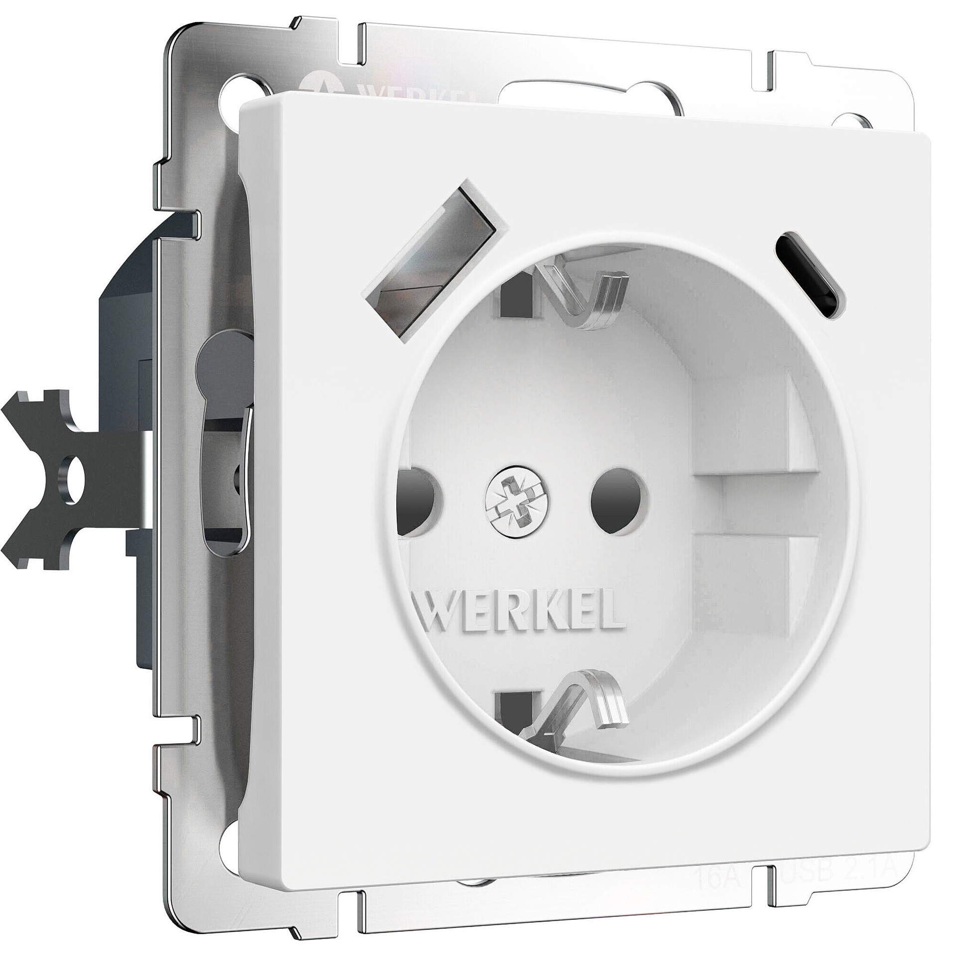 Розетка Werkel W1171761/ Розетка с заземлением, шторками и USB тип A+C (белый матовый)