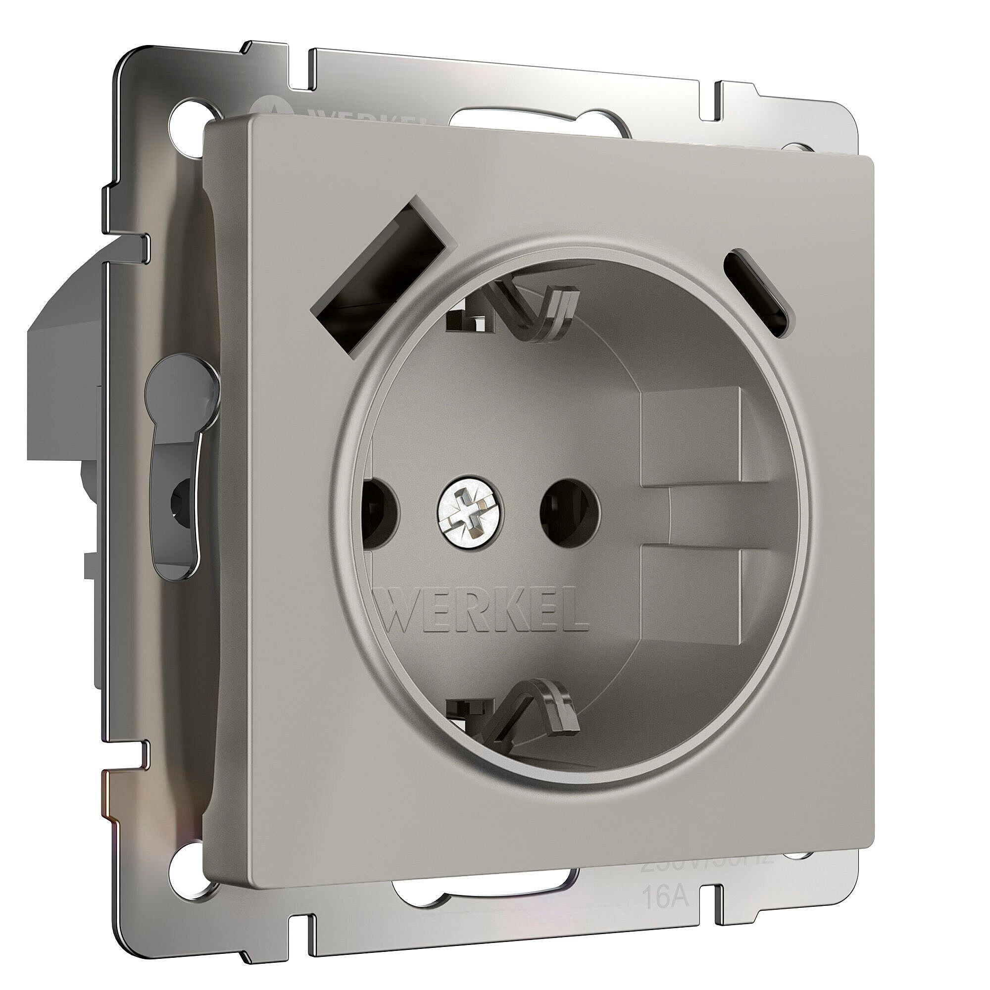 Розетка Werkel W1271704/ Розетка с заземлением, шторками и USB тип A+C (дымчатый)