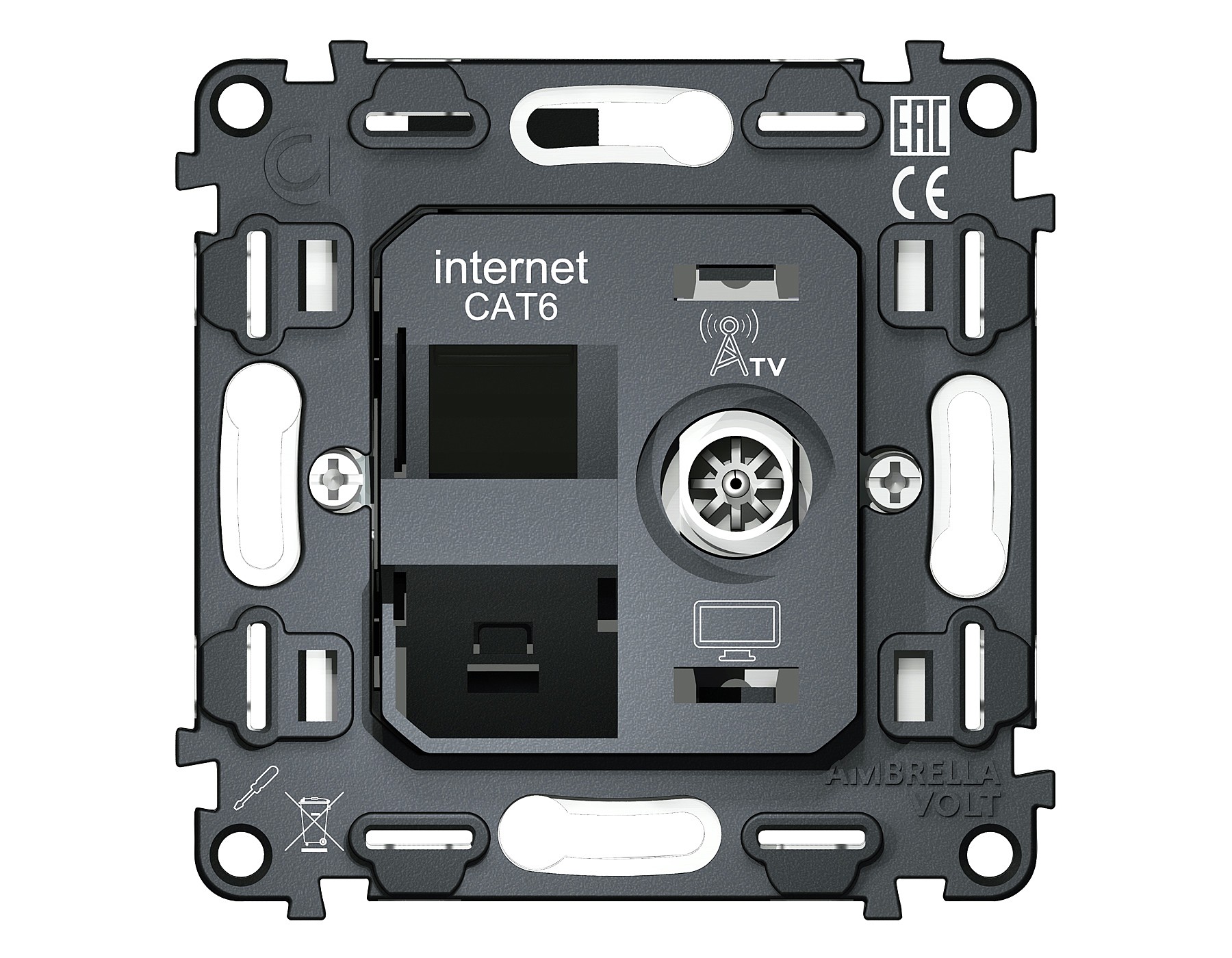 Механизм розетки компьютерной + TV оконечной RJ-45 Ambrella Volt QUANT VM195