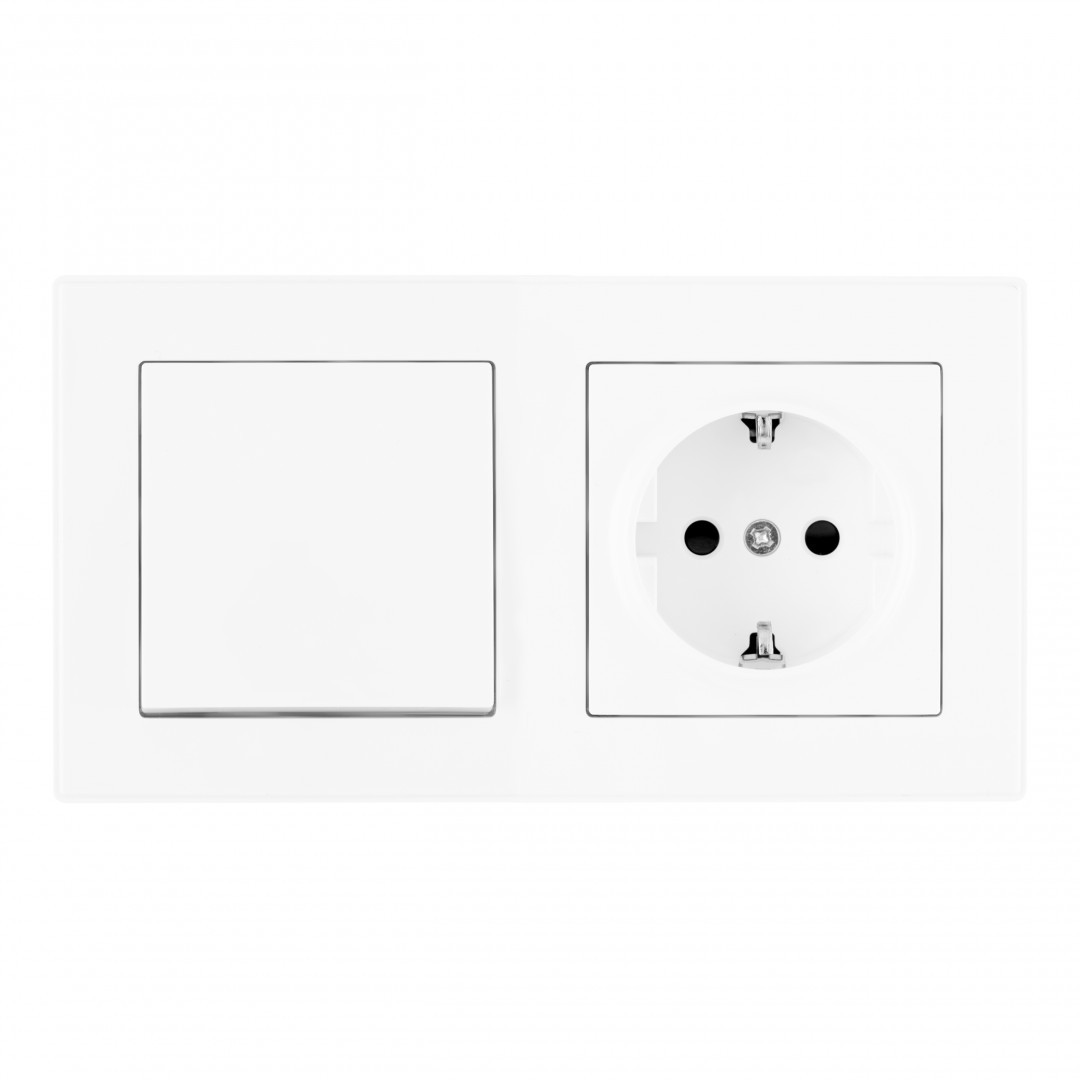 Выключатель одноклавишный с розеткой с заземлением и шторками Arte Milano Set06-2 SET06-2-30-1-40-1 White