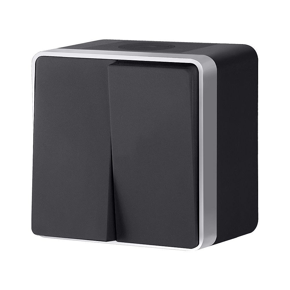 Выключатель Werkel W5020234/ Выключатель двухклавишный влагозащищенный Gallant (черный с серебром)