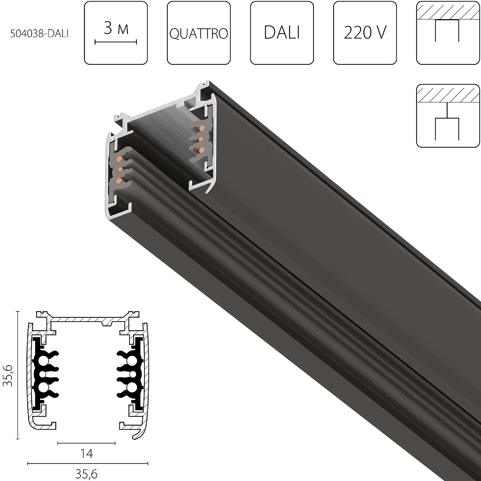 Шинопровод Lightstar Quattro-Dali 504038-DALI