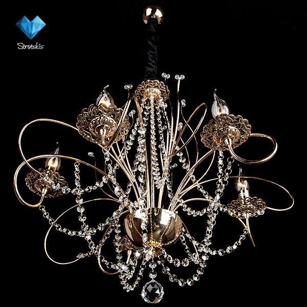 Подвесная хрустальная люстра 10002 Eurosvet 10002/5 золото/прозрачный хрусталь Strotskis