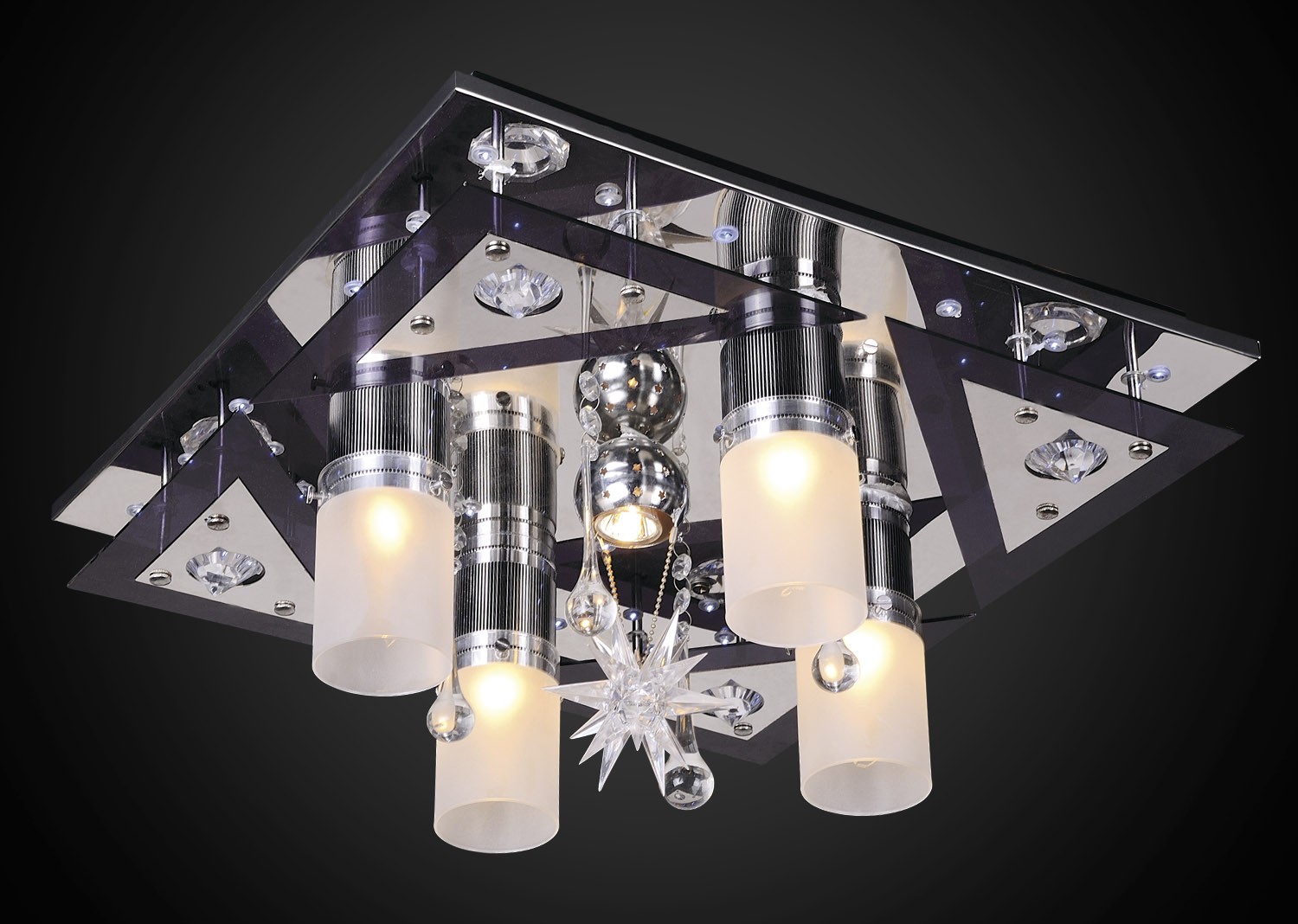 Потолочная люстра с пультом 0141 Максисвет 1-0141-5-FG+BK-LED Y Е27+MR11