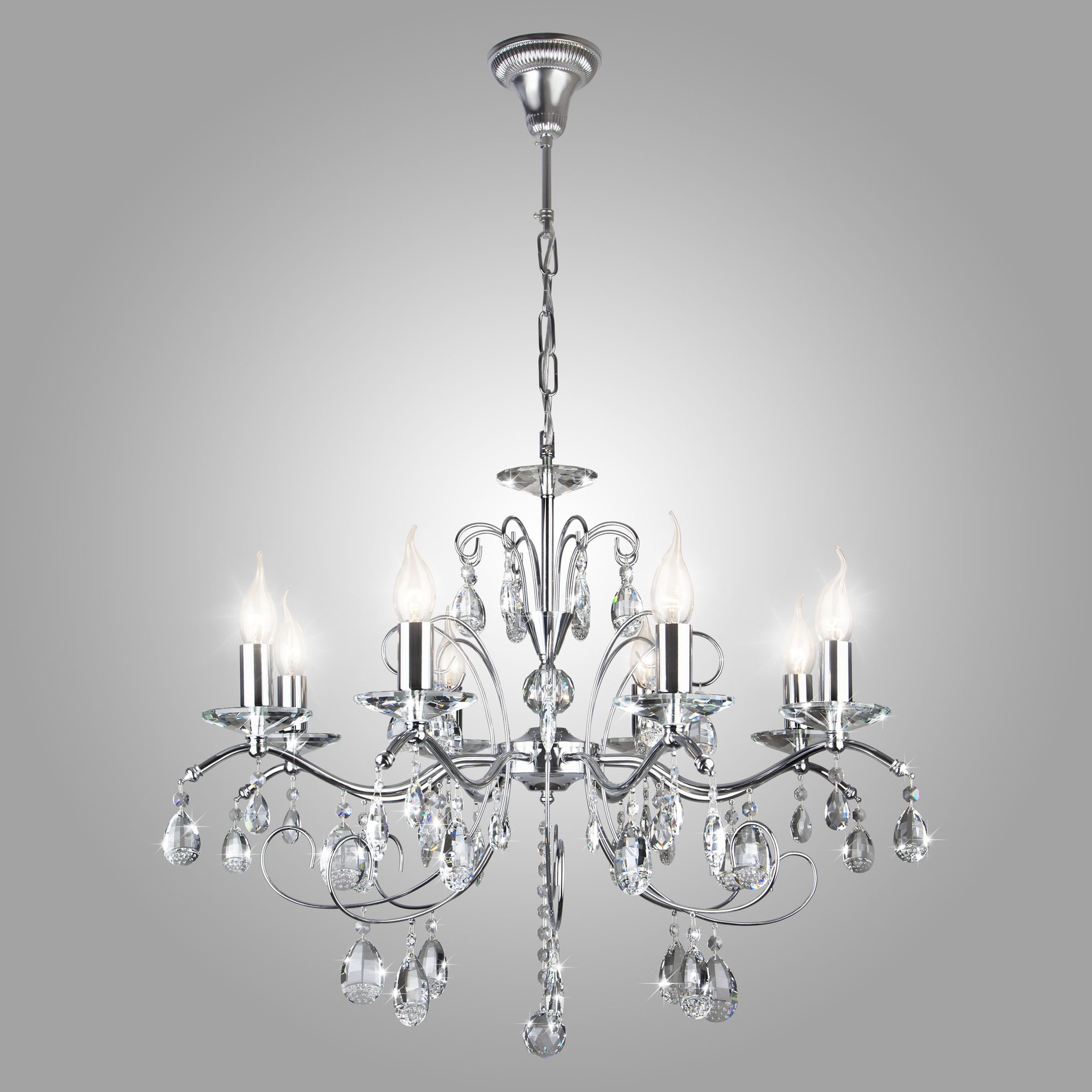Подвесная люстра Eurosvet Симфония 10059/8 хром/прозрачный хрусталь Strotskis