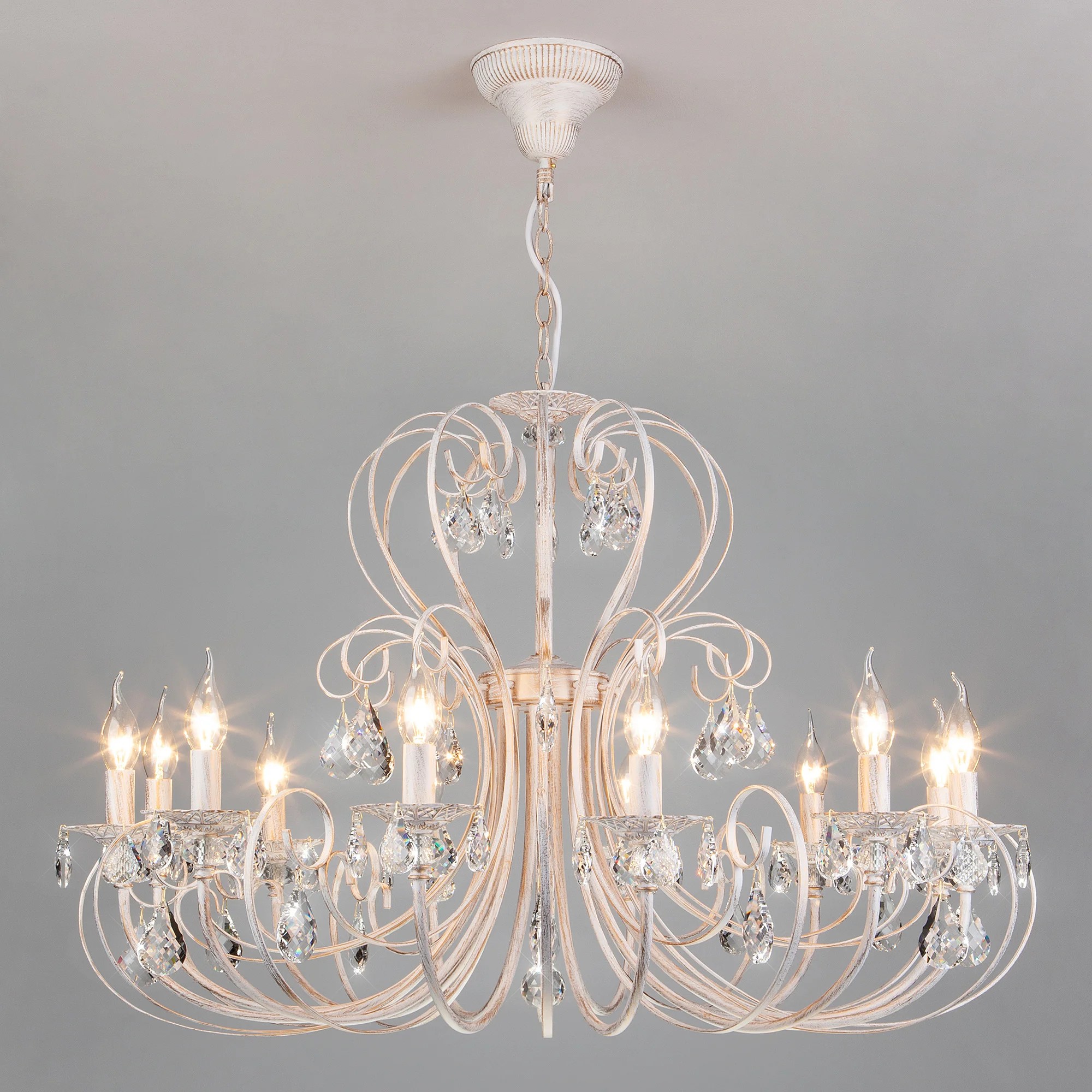 Подвесная люстра Eurosvet Alda 3305/12 белый с золотом/прозрачный хрусталь Strotskis