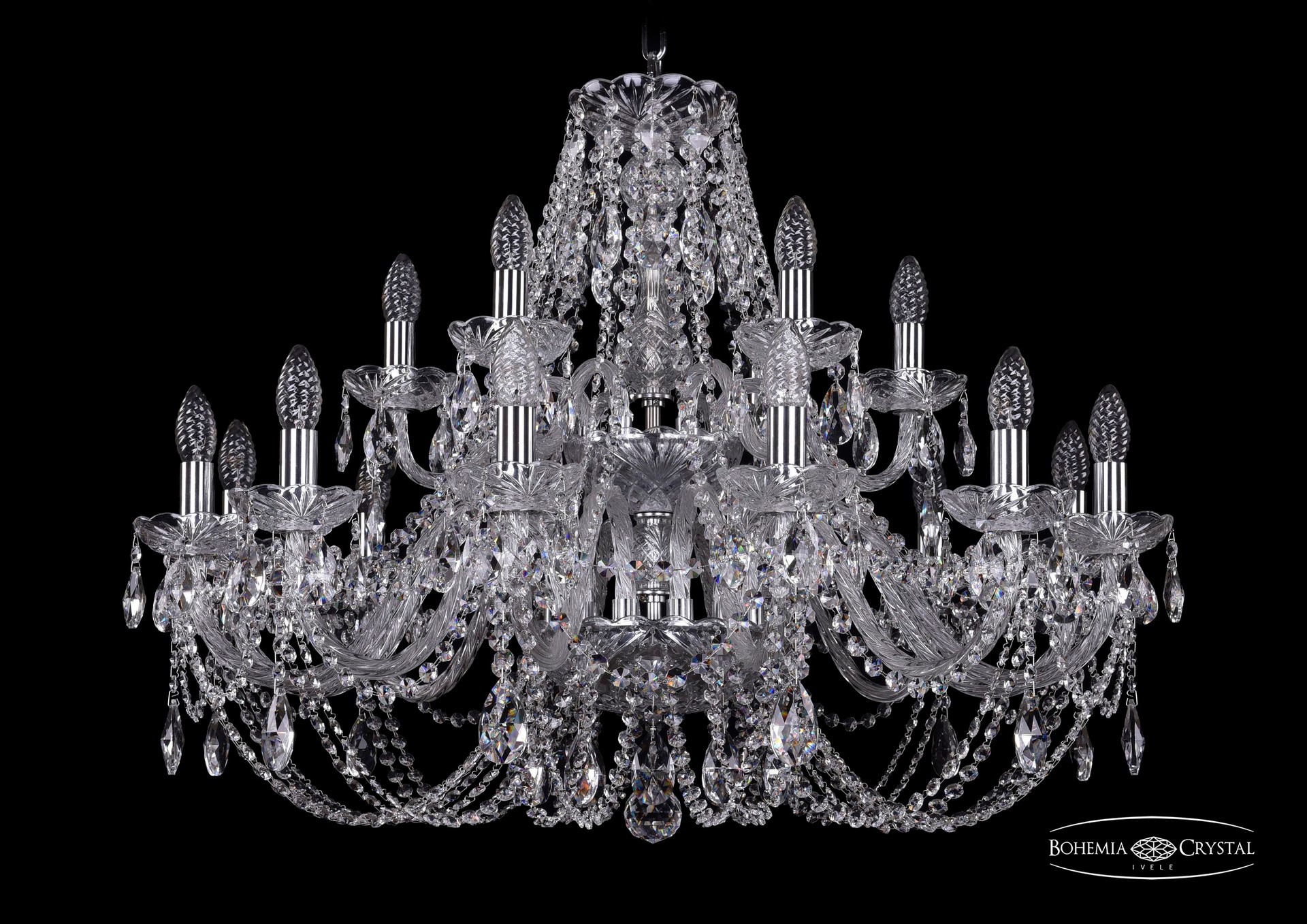 Подвесная хрустальная люстра 1406 Bohemia 1406/12+6/300/2d Ni