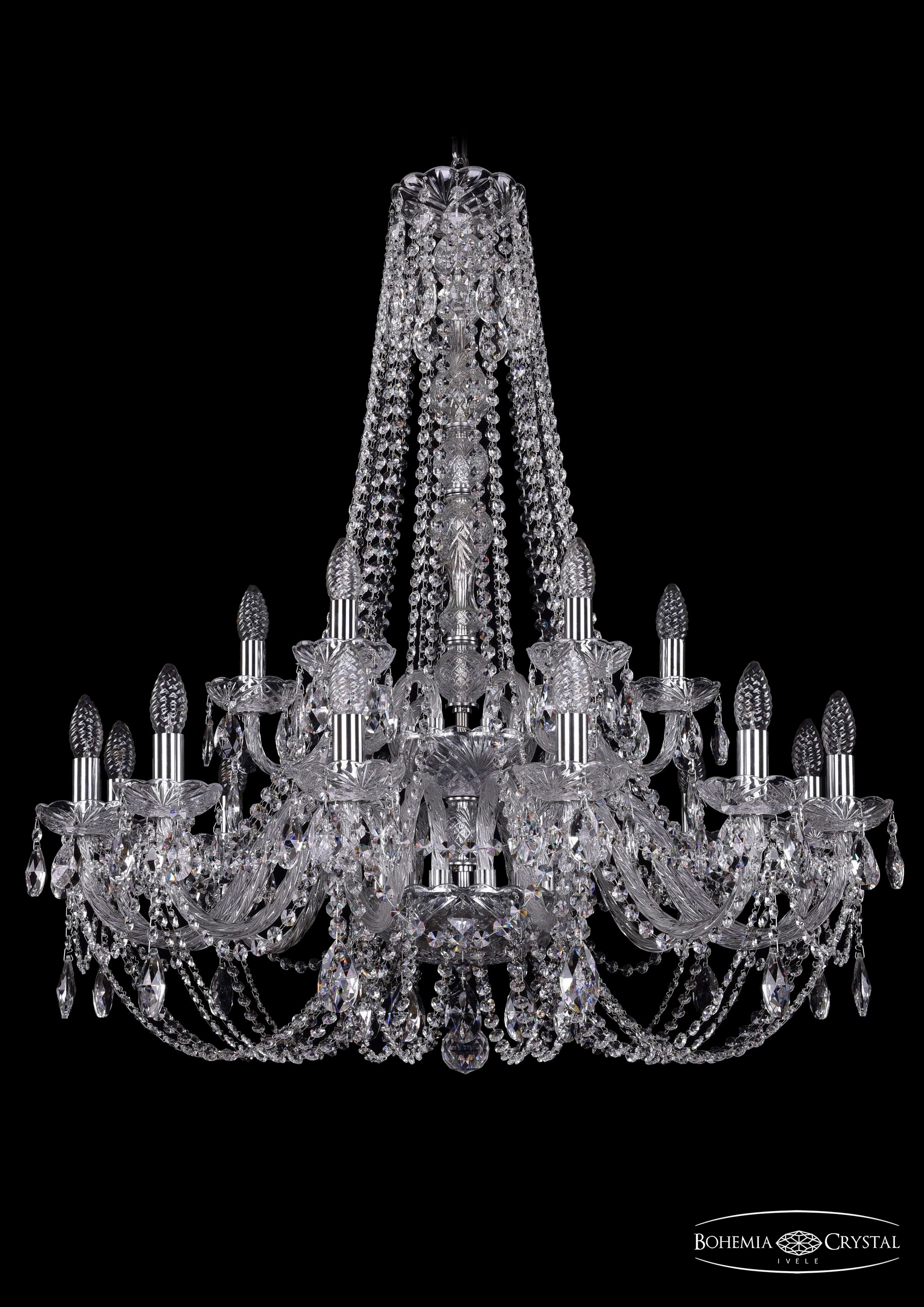 Подвесная хрустальная люстра 1406 Bohemia 1406/12+6/300/h-95/2d Ni